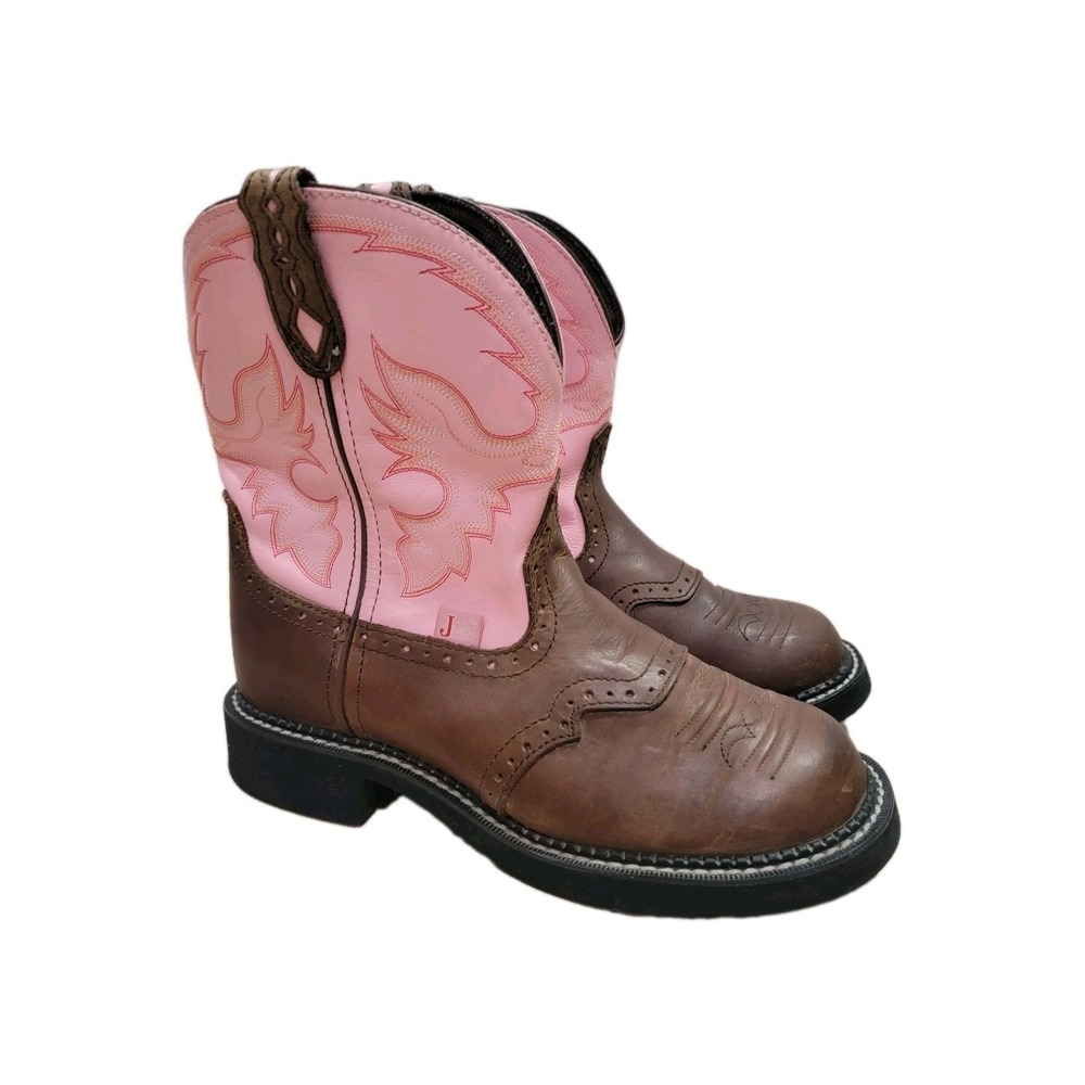 Justin Gypsy Western Cowgirl Womens Size 8.5B Brown Pink Leather Boots L9901